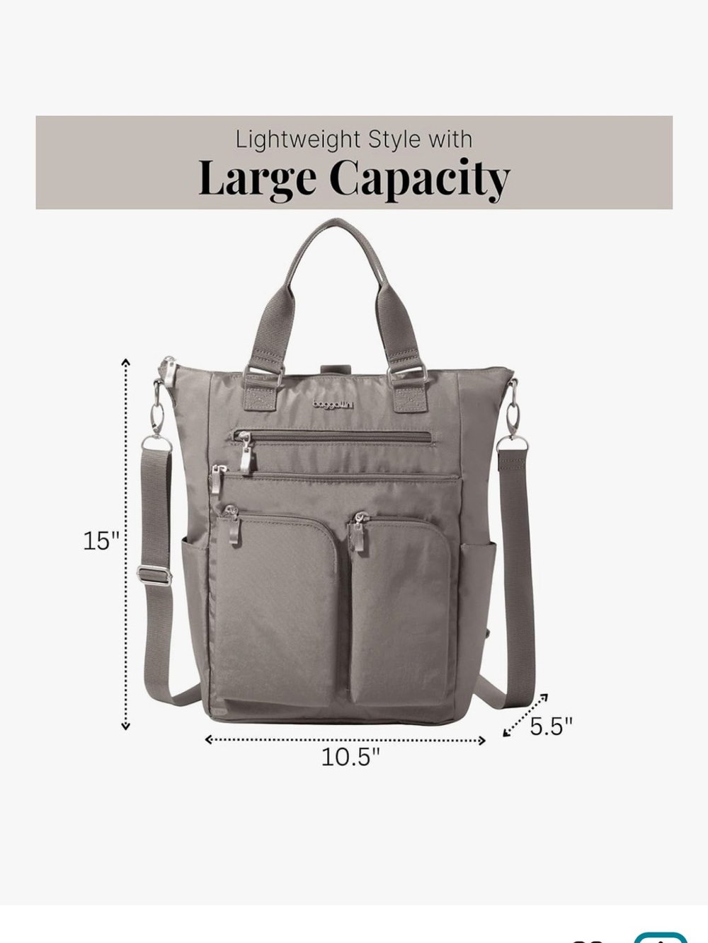 NWT Baggallini All Set 3 in 1 convertible crossbody tote backpack in silver gray - Picture 2 of 13